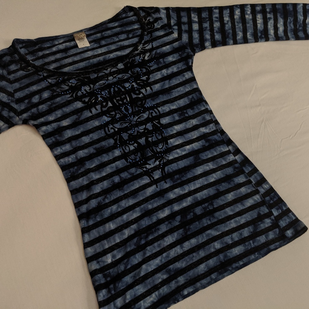 Cruel Girl Long-Sleeve Tie-Dye Bedazzled Top
